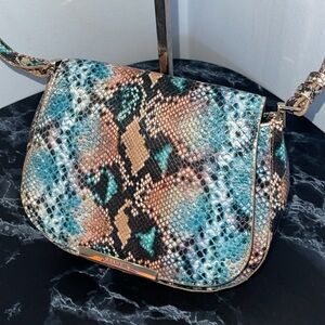 BRAHMIN Small Nadine Saddlebag Leather Handbag Crossbody Blue Multi AUTHENTIC